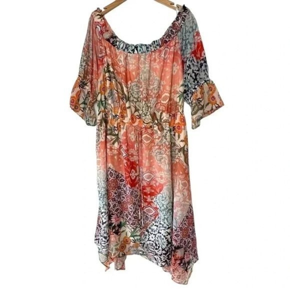 City‎ Chic XXL 24 Floral Print Off Shoulder Bell Sleeve Handkerchief Dress Fairy